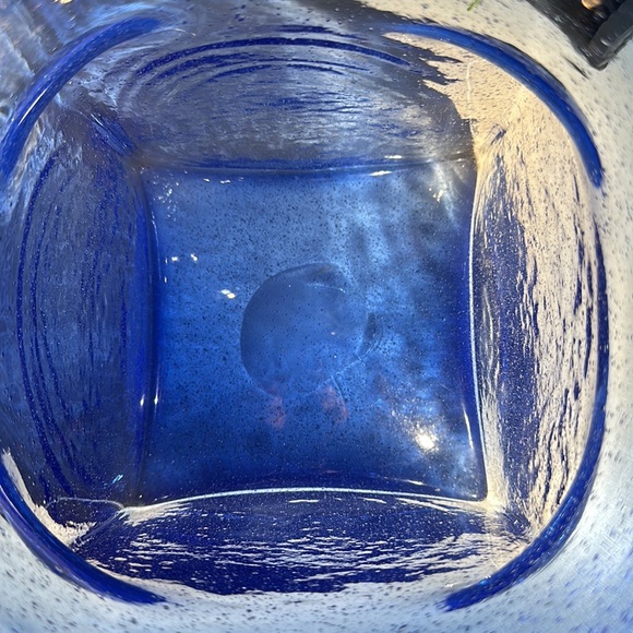 Vintage MCM Large Blue Bubble Glass Scalloped Edge Vase - Picture 6 of 9